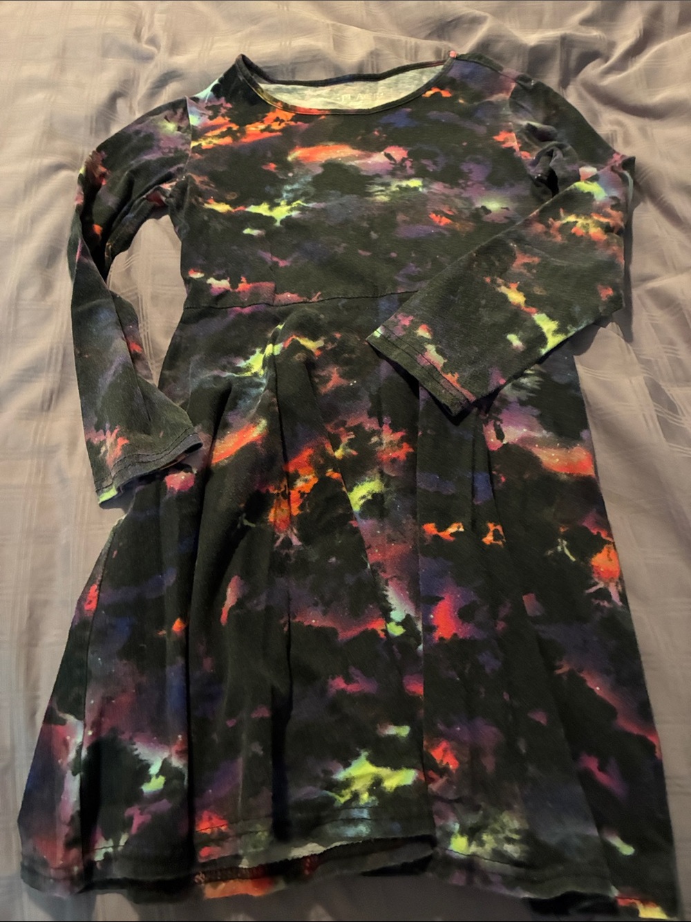 Girls' Black Tie-Dye Long Sleeve Casual Dress